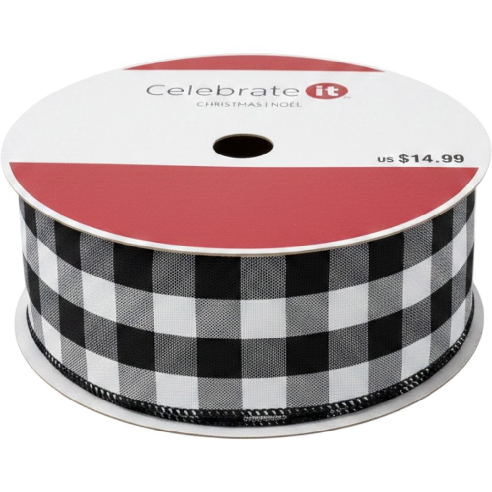 Celebrate It Black White‎ Buffalo Plaid Wired Jumbo Ribbon 2.5in x 75ft 627000